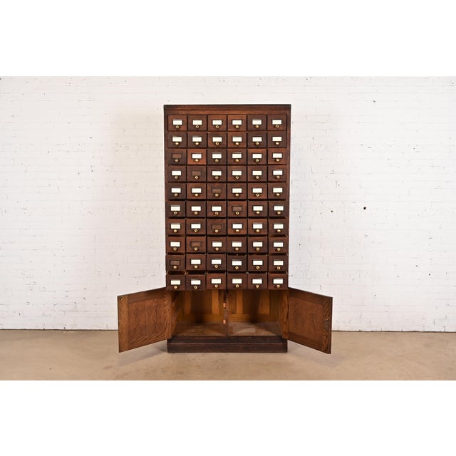 Antique Arts & Crafts Oak 60-Drawer Card Catalog or File Cabinet, Circa 1900 For Sale In South Bend - Image 6 of 12
