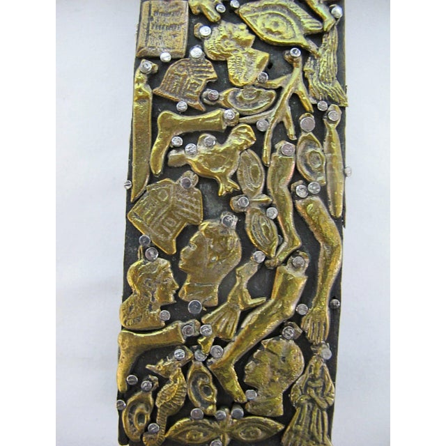 Mexican Milagros Nailed Brass Charms Mexico Folk Art Wall Hanging Cross For Sale - Image 3 of 8