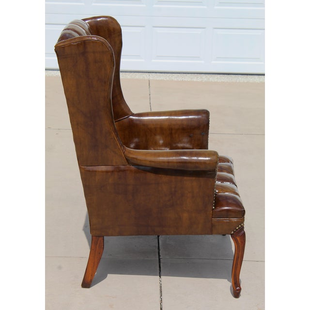 1980s Vintage Tufted Faux Leather Wingback Armchair – Chesterfield Library Chair For Sale - Image 5 of 18