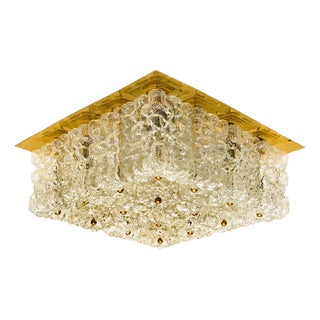 Large Thick Textured Glass Ceiling Flushmount from Kaiser, 1960s For Sale