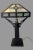 Early 20th Century Mission Arts & Crafts Style Metal Framed Slag Glass Table Lamp With Oak Base For Sale - Image 4 of 12