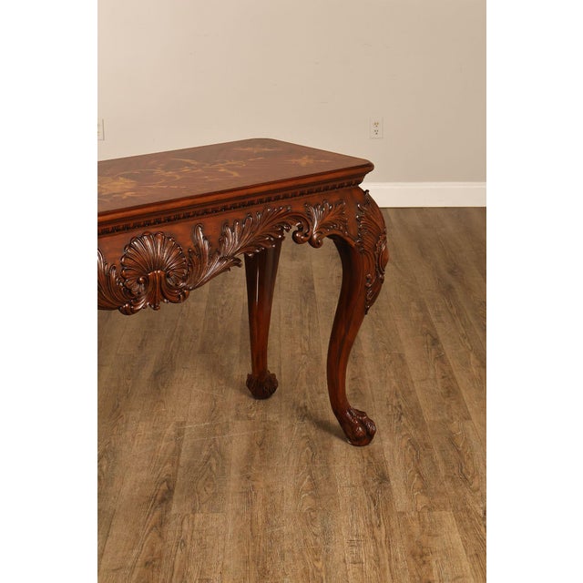 Late 20th Century Maitland-Smith Georgian Style Carved Mahogany Inlaid Console Table For Sale - Image 5 of 18