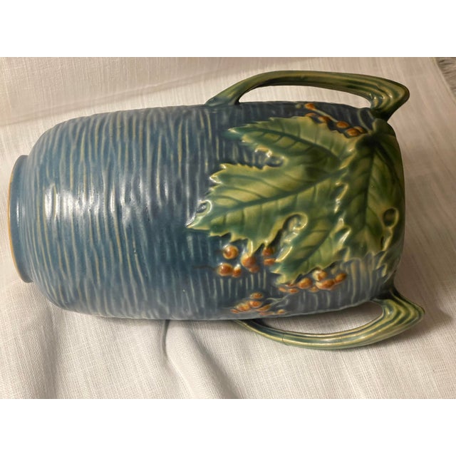 Vintage Roseville Pottery Bushberry Blue Asymetrical Art Deco Vase #31-7" For Sale - Image 9 of 12