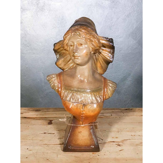 Art Nouveau Plaster Bust Statue of a Woman by Cilti, 1890s For Sale - Image 5 of 5