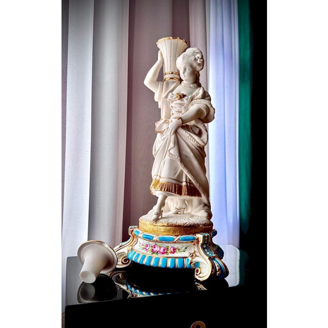 Ceramic French Bisque Porcelain Figural Candlesticks, 19th Century, Set of 2 For Sale - Image 7 of 18