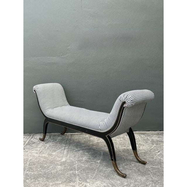 Hollywood Regency Vintage Gilt Tipped Tufted Bench For Sale - Image 3 of 12