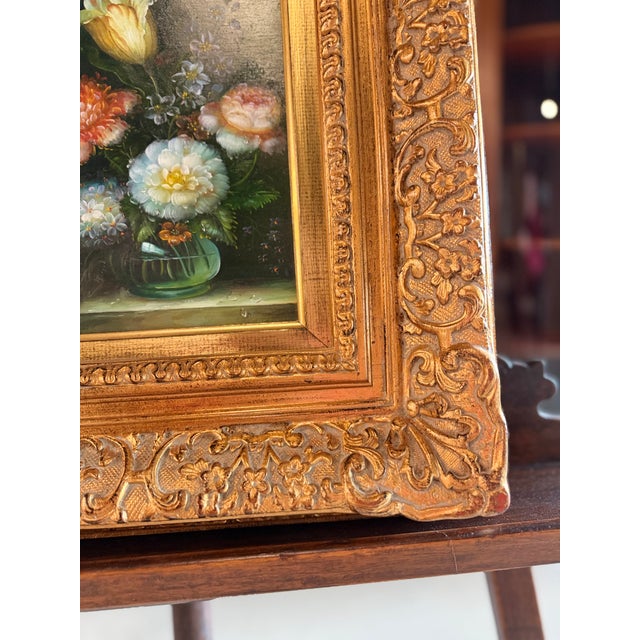 Framed, Signed Oil on Canvas Painting of Floral Still-Life For Sale - Image 10 of 11