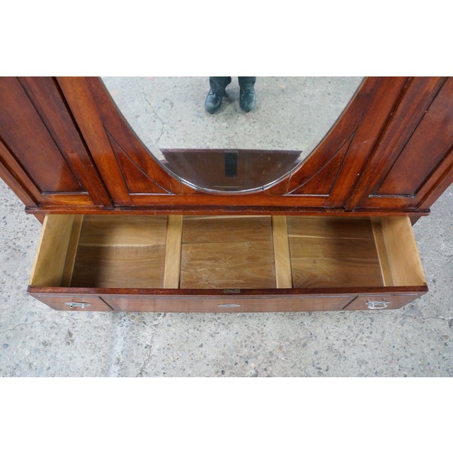 Antique Edwardian Neoclassical Mahogany Fruitwood Inlaid Wardrobe Armoire Mirror For Sale - Image 10 of 18