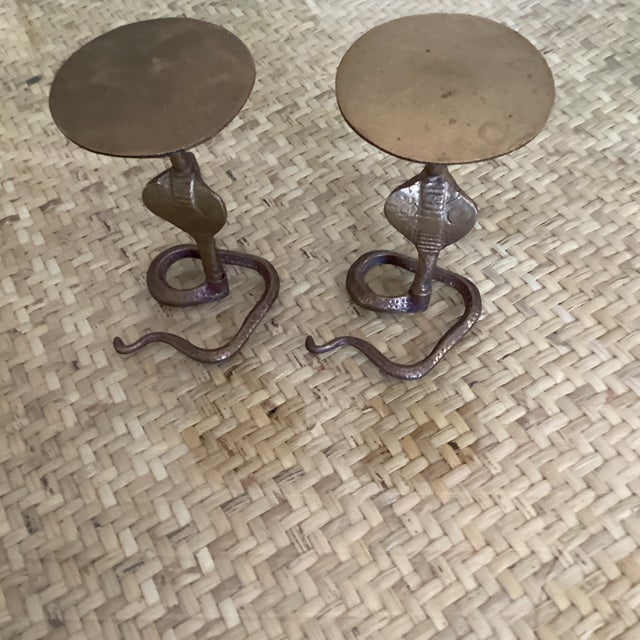 1960s Pair of Vintage Brass Cobra Tea Light Candle Stands For Sale - Image 5 of 6