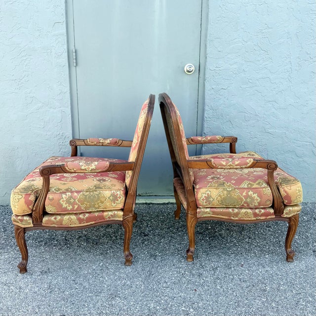 2000 - 2009 Vintage French Provincial Lounge Chairs by Woodmark - A Pair For Sale - Image 5 of 9