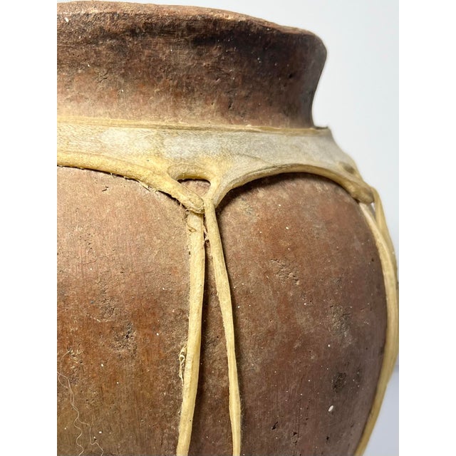 Vintage Tarahumara Clay Handmade Pottery Vase Animal Hide Sinew For Sale In Dallas - Image 6 of 8
