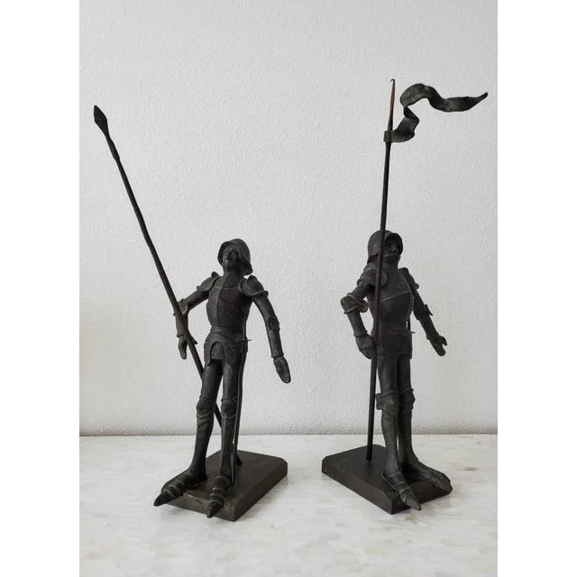 A remarkable pair of early 20th century European Medieval knight figures, heavy, exceptional quality, richly detailed,...