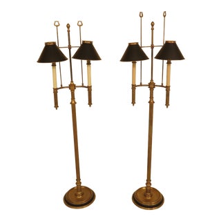 Chapman Brass Floor Lamps With Black Tole Shades - a Pair For Sale
