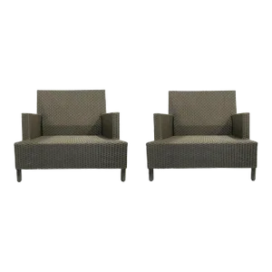Barbara Barry for Baker McGuire Chocolate Brown Woven Resin Outdoor Plateau Lounge Chairs - a Pair