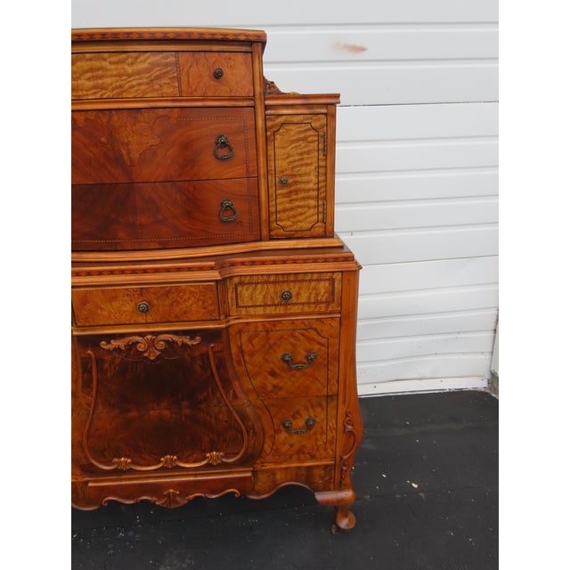 Early 1900s Depression Era Carved Inlay Tall Chest of Drawers 6639 For Sale - Image 18 of 18