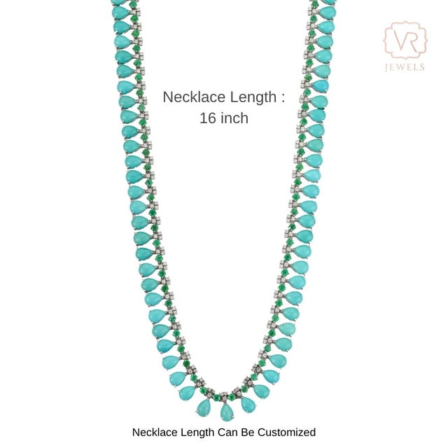 Contemporary 47.9ct Turquoise, Emerald & 2.1ct Diamond 14k White Gold Wedding Necklace For Sale - Image 12 of 17