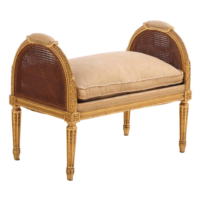 French Louis XVI Style Giltwood and Caned Bench, C. 1900 For Sale
