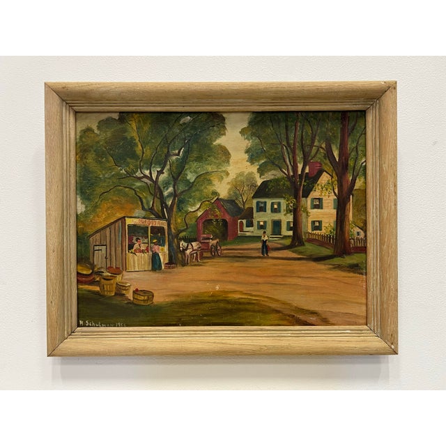 Folk Art 1950's Signed Outsider's Art Scenic Landscape For Sale - Image 3 of 8