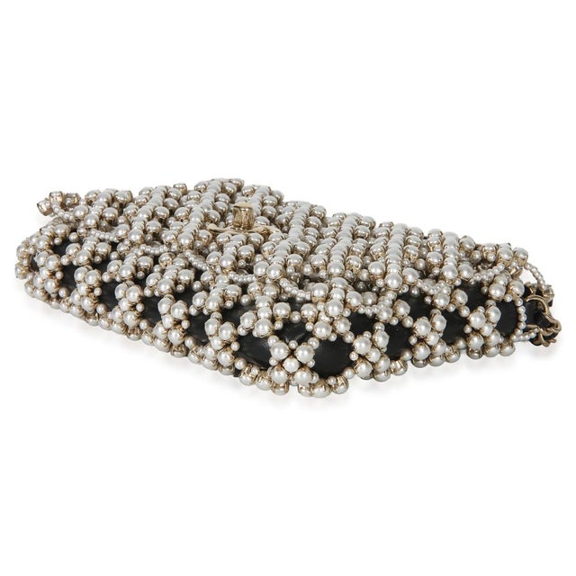 Metal Black Gold Metal Pearl Embellished Mini Flap Bag For Sale - Image 7 of 9