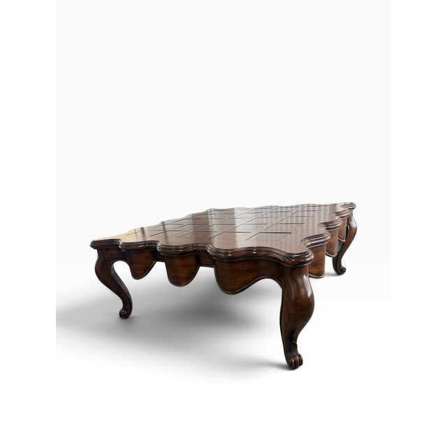 Traditional Marge Carson Oversized 57” Scalloped Square Coffee Table For Sale - Image 3 of 10