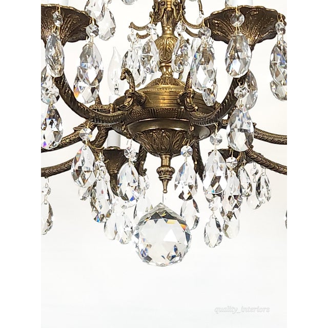 Antique 8 Arm Sweet Sensational Brass Cut Lead Glass Crystal Chandelier For Sale - Image 12 of 15