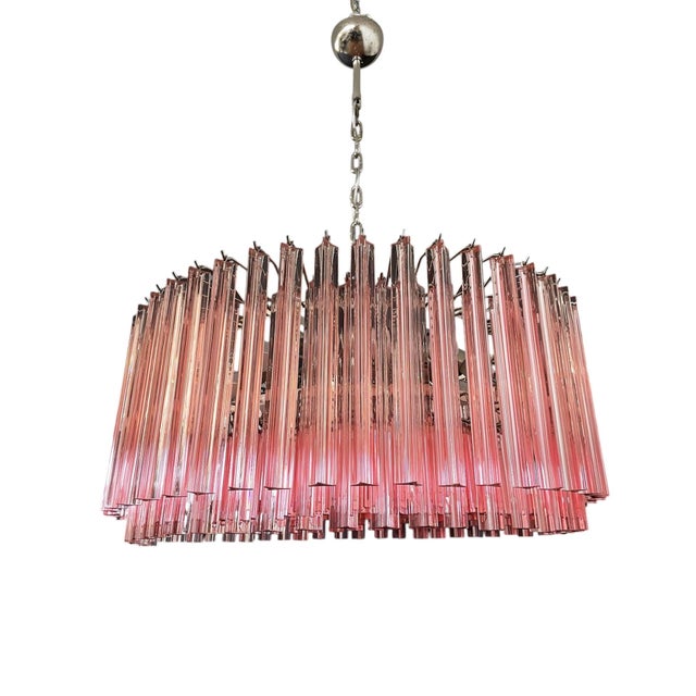Pink Italian Pendant Light in Pink Murano Glass Rods and Chrome Frame from Justfurnituress SRL For Sale - Image 8 of 11