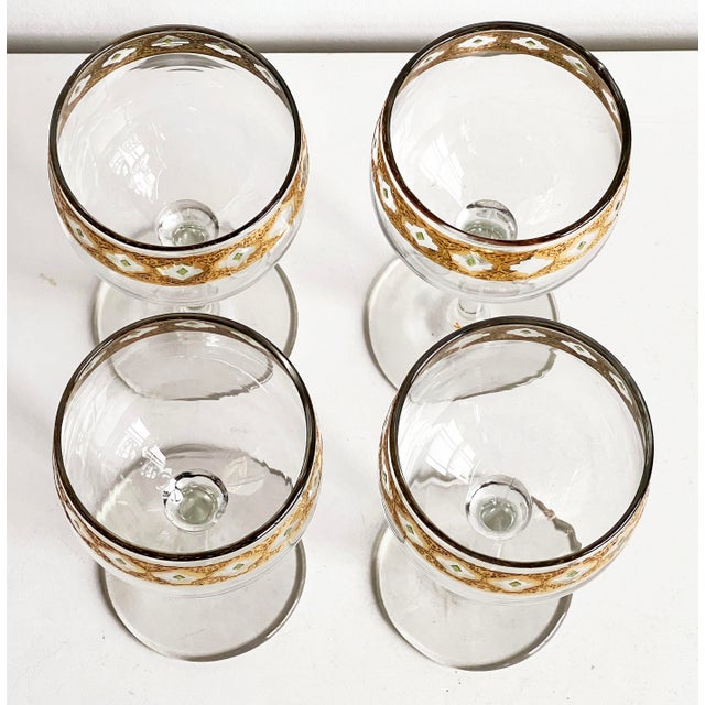 Metal Vintage Culver Valencia Wine Glasses With 22k Gold and Green Enamel - Set of 4 For Sale - Image 7 of 7
