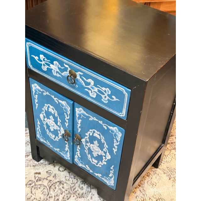 Hand Painted Front Black Nightstand, Cobalt For Sale - Image 4 of 12