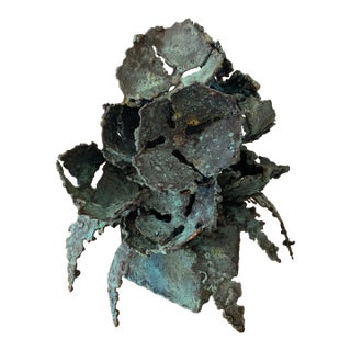 Early 21st Century Bronze Artist Made Brutalist Style Flower Sculpture For Sale