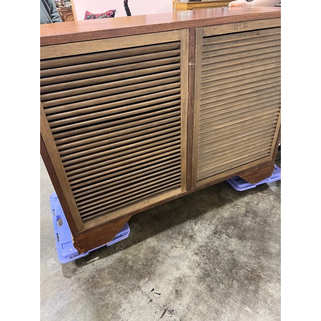 Large Vintage Teak & Brass Korean Style Chest Buffet Bar For Sale - Image 10 of 13