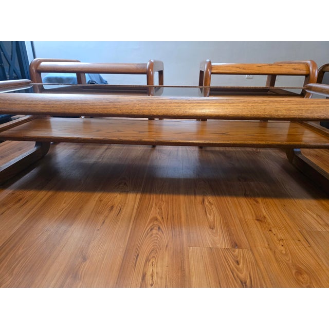 Lou Hodges Mersman Waldron Smoked Glass Oak Rectangular Coffee Table 1970's For Sale In Cleveland - Image 6 of 9