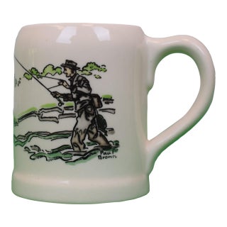 Mid 20th Century Paul Brown X Brooks Brothers Ceramic Mug With Fly-Fisherman Scene For Sale