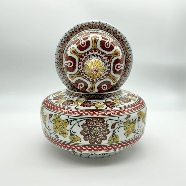 Red Handmade Ceramic Iznik Vase Golden Harvest Yellow and Red Floral Ginger Jar For Sale - Image 8 of 10