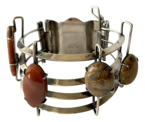 A + H Mackie Sterling Silver American Modernist Natural Gemstone Bracelet