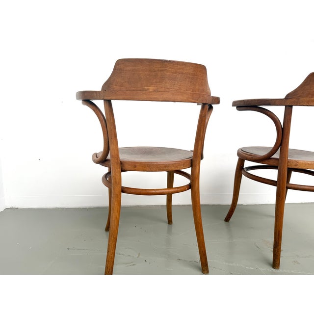 1930s Bent Beechwood Desk Chairs with Pyrographed Seats from Thonet, 1930s, Set of 2 For Sale - Image 5 of 17