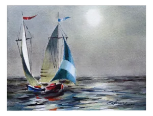 Zigmunds Snore, Sailboats I, Watercolor on Paper
