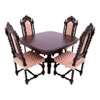 Antique German Table with Chairs, 1870, Set of 5 For Sale