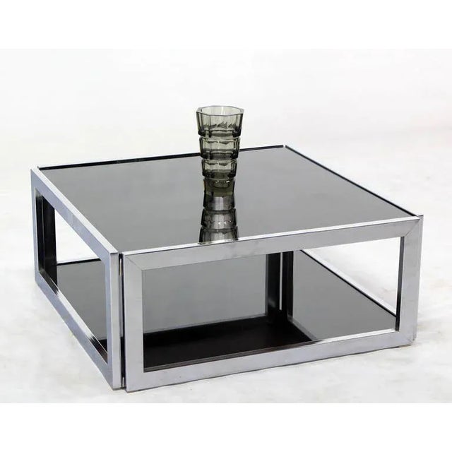 1970s Mid-Century Modern Square Chrome & Smoked Glass Coffee Table For Sale - Image 5 of 11