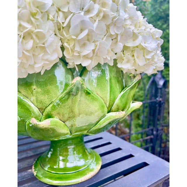 Ceramic Italian Majolica Artichoke Pedestal Bowl, Emerald Green For Sale - Image 7 of 8