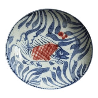 Chinese Ceramic Plate,Blue and White Porcelain Plate Hand Painted Fish Pattern For Sale