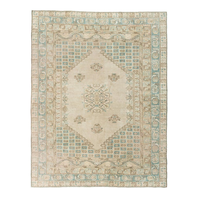 Vintage Circa 1940 Turkish Oushak Rug Lightly Distressed 6ft 4in X 8ft For Sale