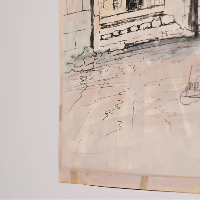 Vintage Signed Architectural Archway Ink and Watercolor Illustration on Paper by Artist Jorge Dunn For Sale - Image 10 of 12