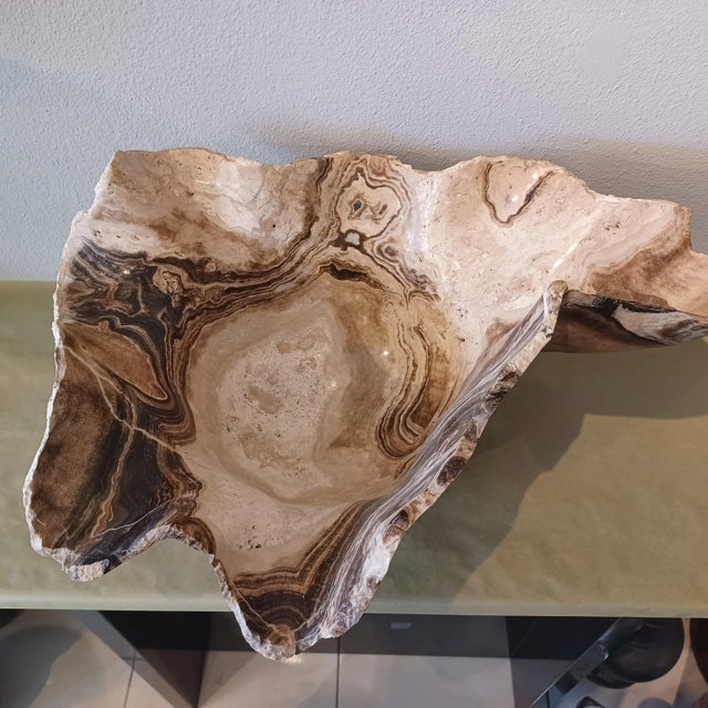 Organic Modern Brown and Beige Onyx Bowl For Sale In Palm Springs - Image 6 of 9
