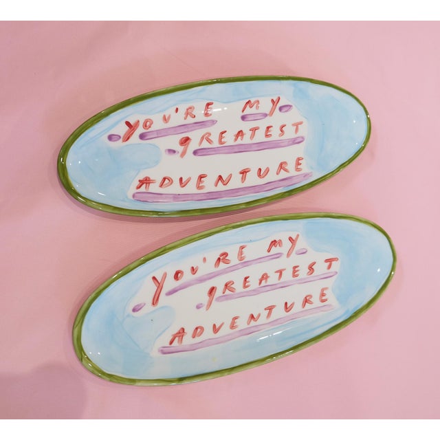 “You're My Greatest Adventure” Large Decorative Platter Part of Tatiana Alida's beautifully hand-painted ceramic series...