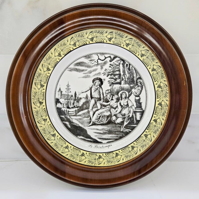 Charming vintage Mottahedeh black‑and‑white “Le Printemps” transferware plate made in Italy, featuring an 18th‑century...