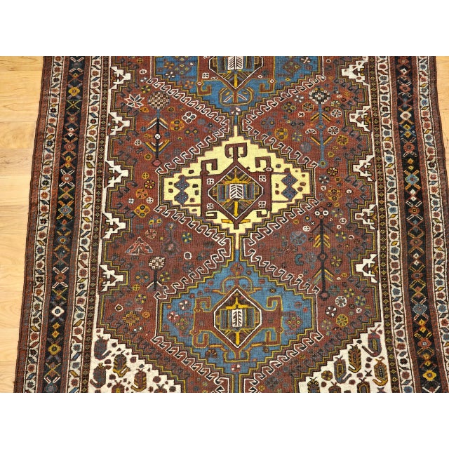 Textile Vintage Persian Qashqai Tribal Area Rug, Handwoven Geometric Pattern, Rust Red & Ivory, 4’ X 6’ For Sale - Image 7 of 12