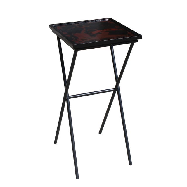 Matte Gold Black Graphic Square Tray Table Cross Metal Leg Base For Sale - Image 4 of 8