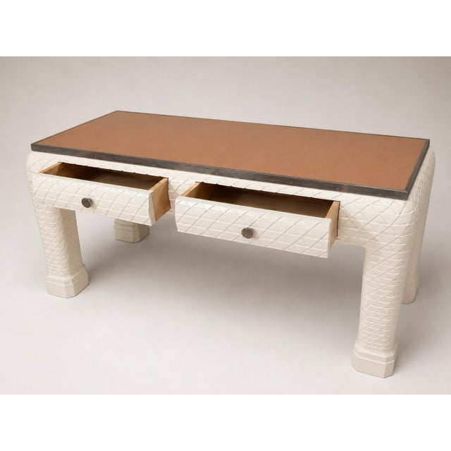 Italian Italian Painted & Carved Leather Top Desk or Console, Style of John Dickinson For Sale - Image 3 of 8