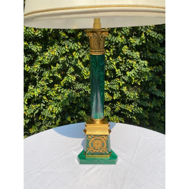 French Late 20th Century Louis XVI Malachite & Gilt Bronze Lamp For Sale - Image 3 of 12