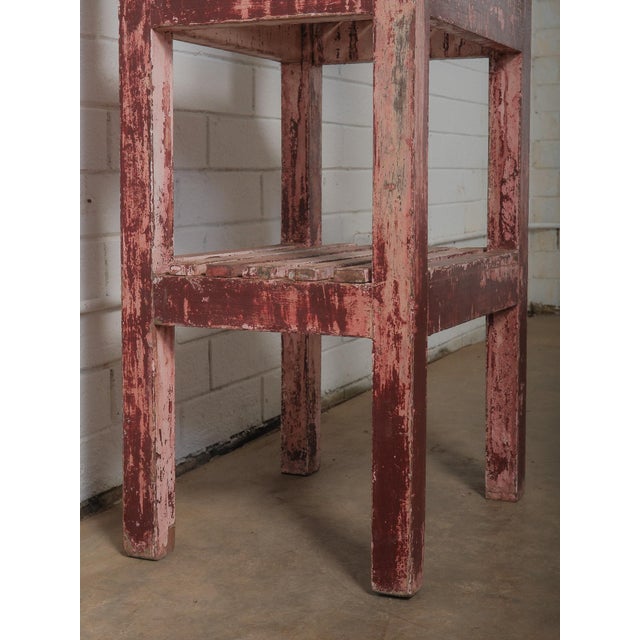 Late 20th Century Distressed Red Wooden Shelf With Layered Patina For Sale - Image 5 of 5